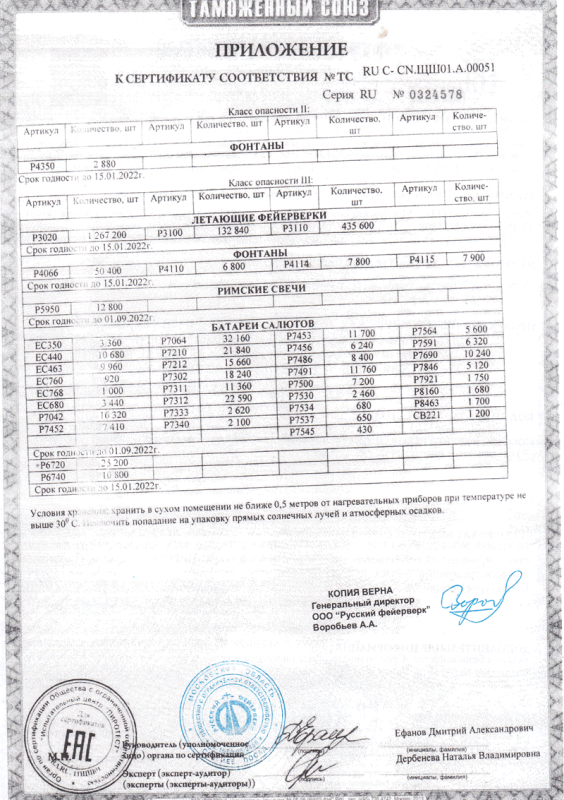Сертификат соответствия № 0324578  - Котовск | kotovsk.salutsklad.ru 